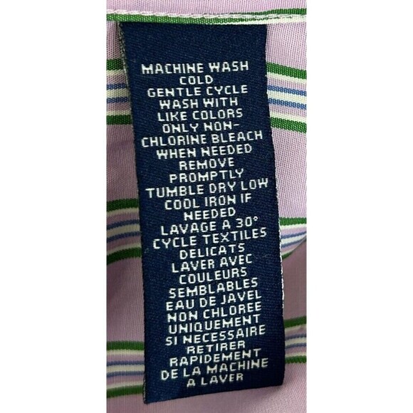 Chaps Womens Plus Size 1X Purple Green Striped Long Sleeve No Iron Button Up T4 - Picture 11 of 12